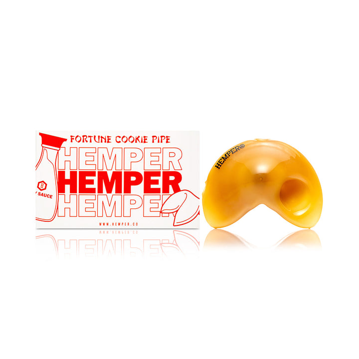 Hemper Fortune Cookie Hand Pipe shown with its Chinese Takeout retail packaging.