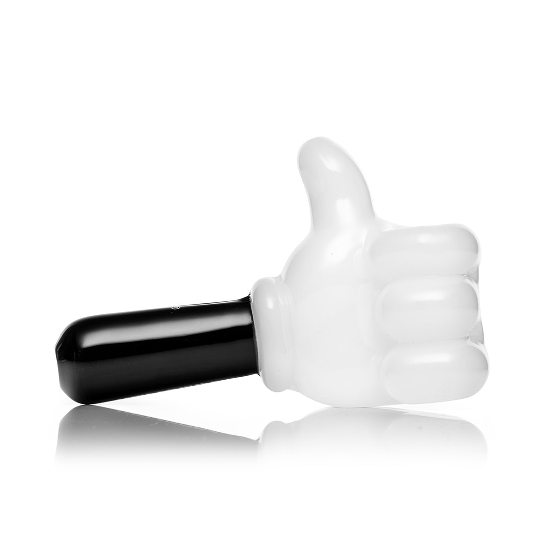 Hemper High Jinx Cartoon hand pipe from the opposite side with the thumb raised