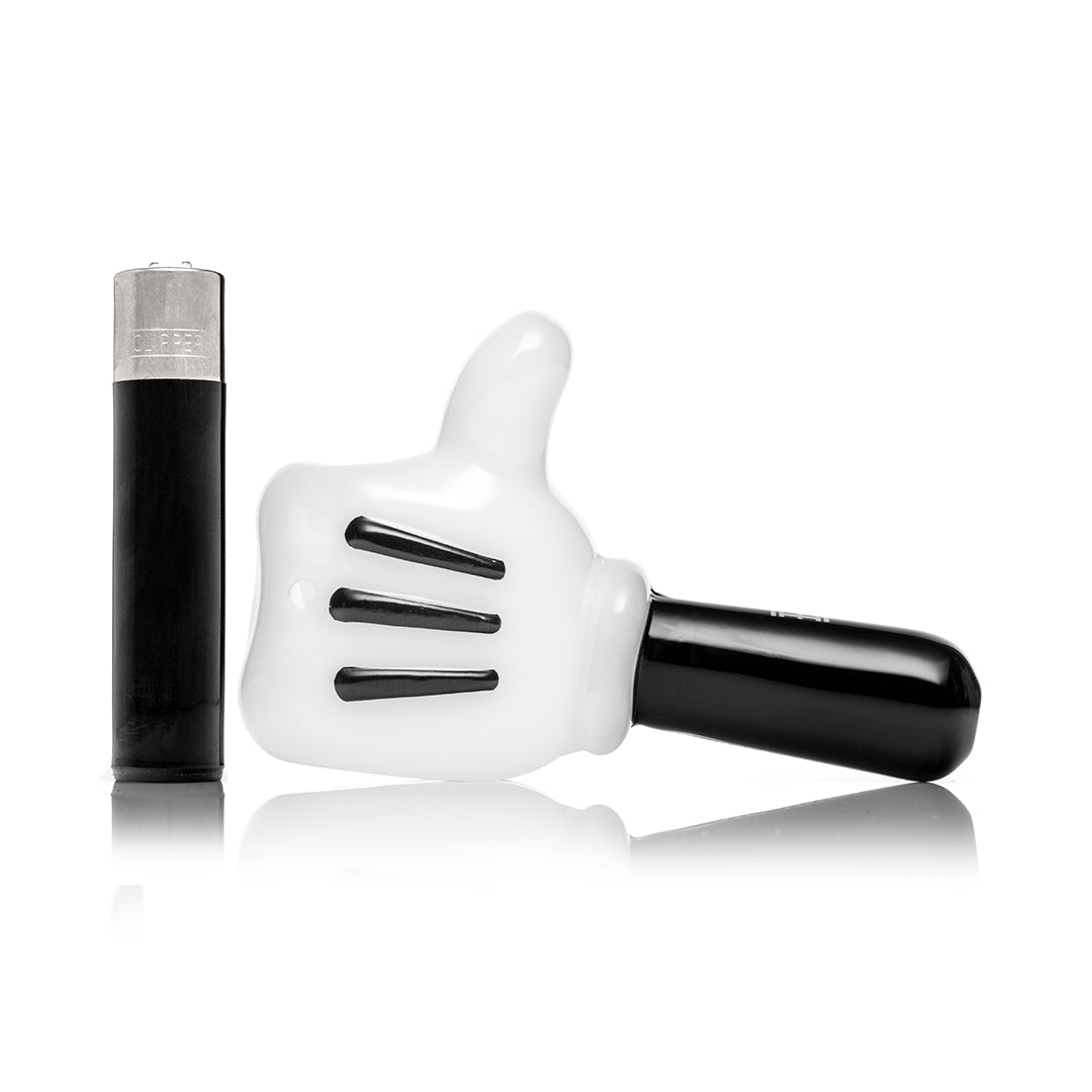 Hemper High Jinx Cartoon hand pipe shown next to a lighter for size comparison