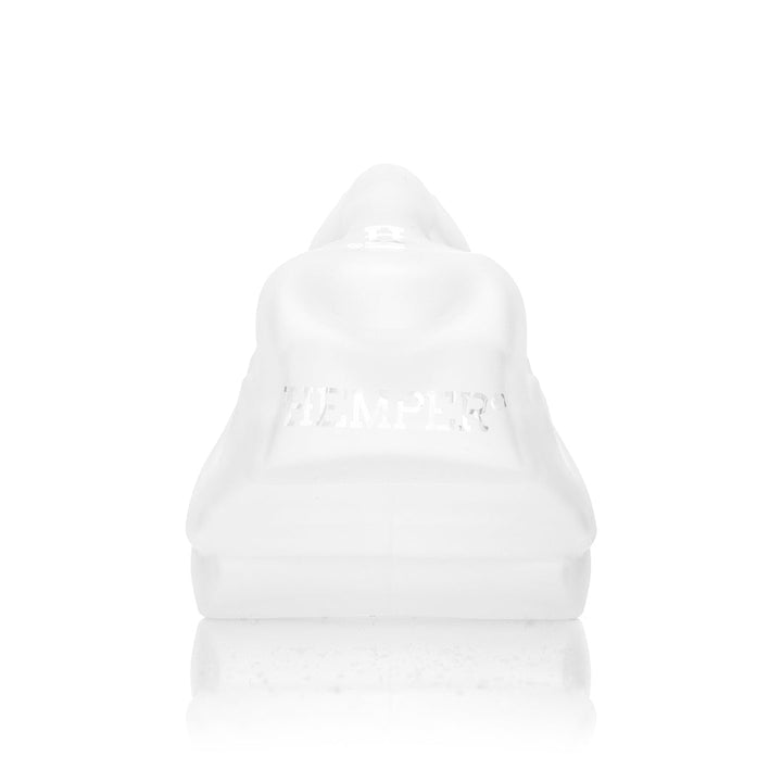 Back of the Hemper Jurassic Spark Skull hand pipe with the embossed Hemper mark