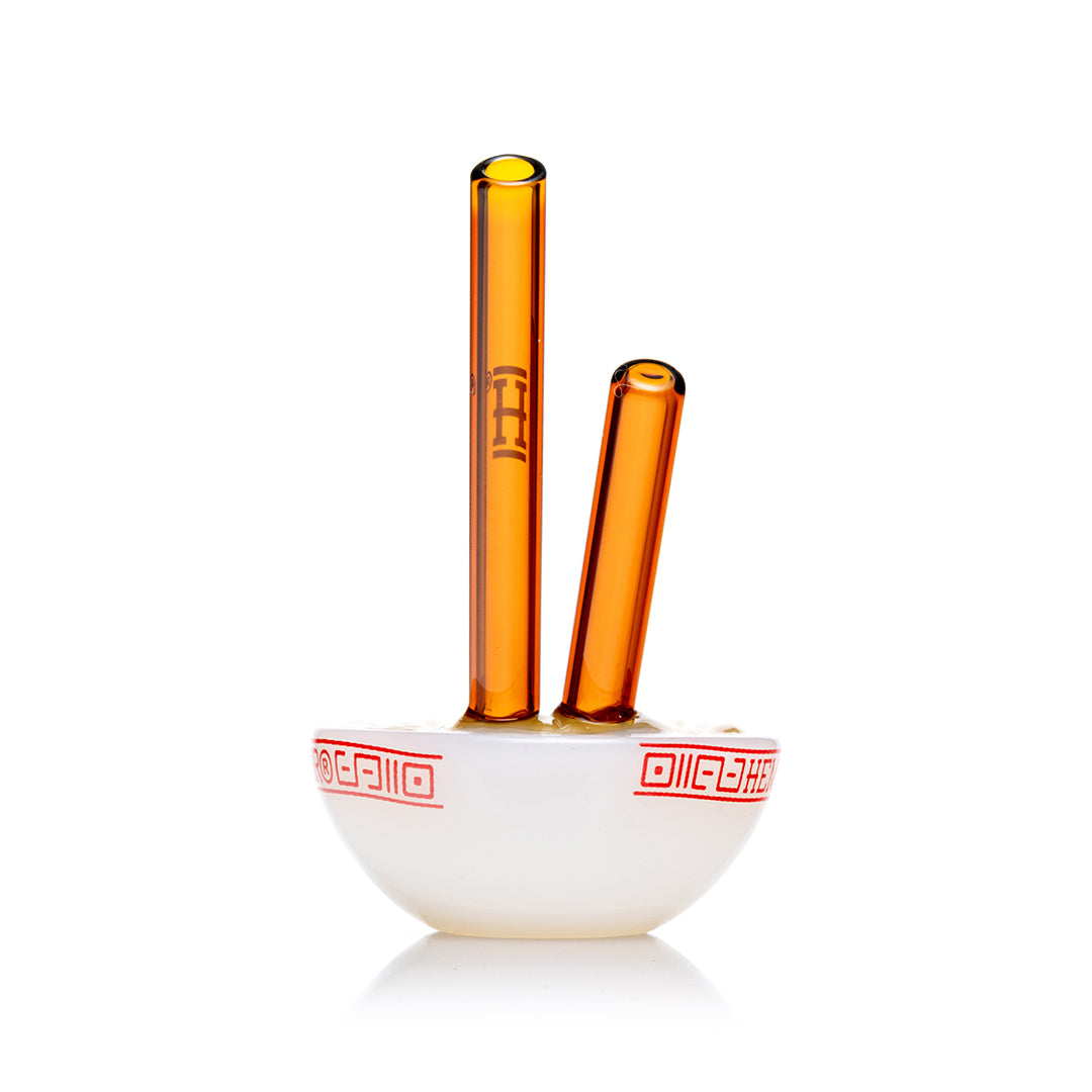 Hemper Ramen Bowl hand pipe from the side showing the red bowl print