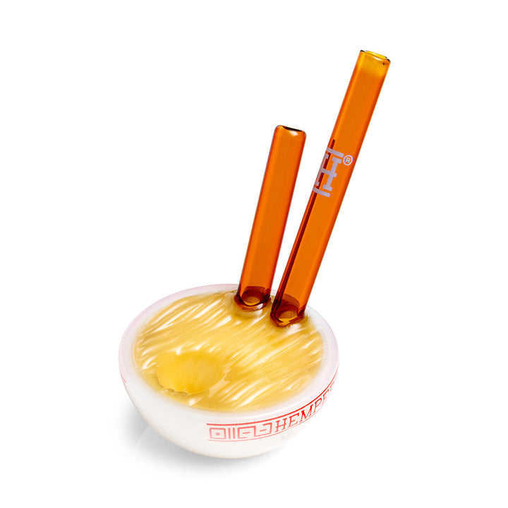 Hemper Ramen Bowl hand pipe from above, showing the sculpted noodles inside the bowl