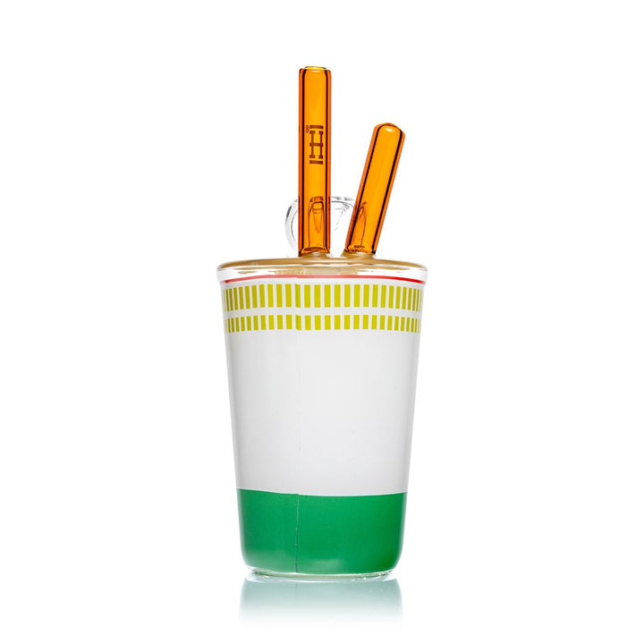 Back of the Hemper Ramen Cup bong showing the Hearty Herb Flavor band