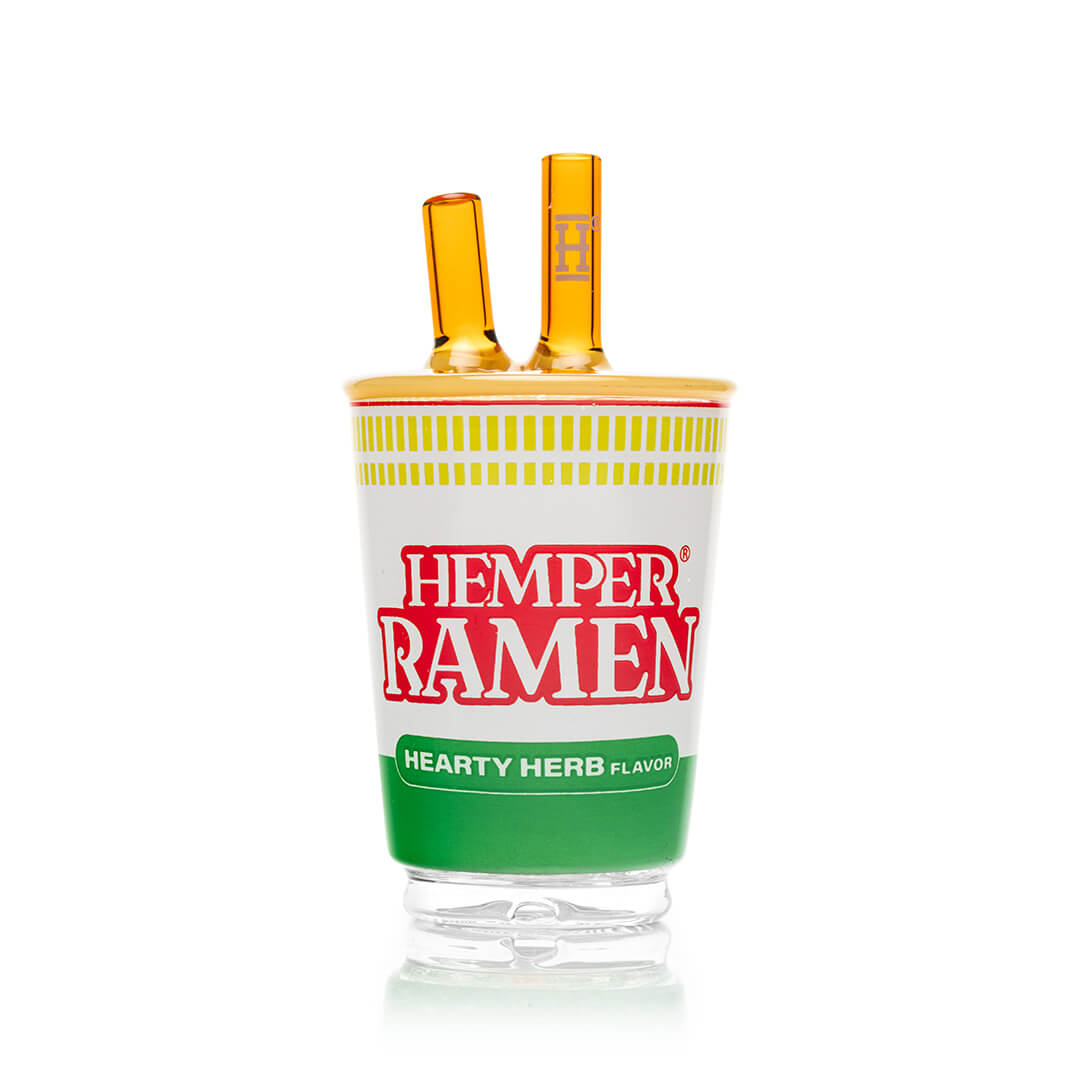 Hemper Ramen Peak Top, glass instant noodle cup attachment with amber chopsticks