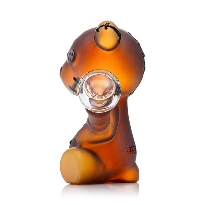 Hemper Scare Bears Teddy Bear bong head on, showing the stitched face
