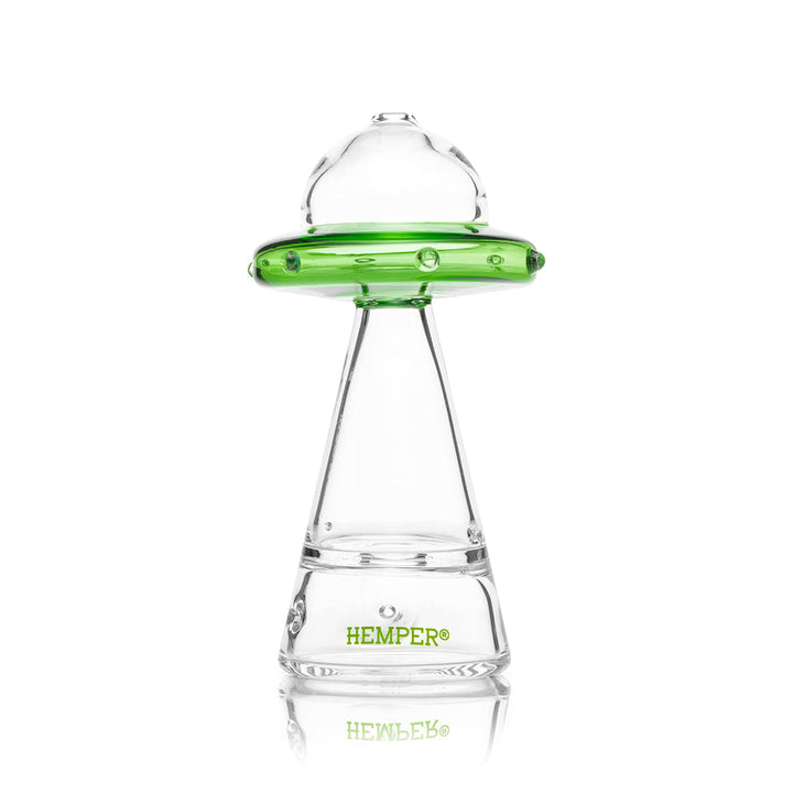Back of the Hemper UFO Vortex hand pipe with the Hemper logo on the base