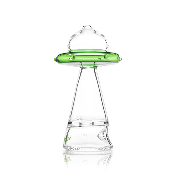 Hemper UFO Vortex hand pipe from the side showing the green saucer rim