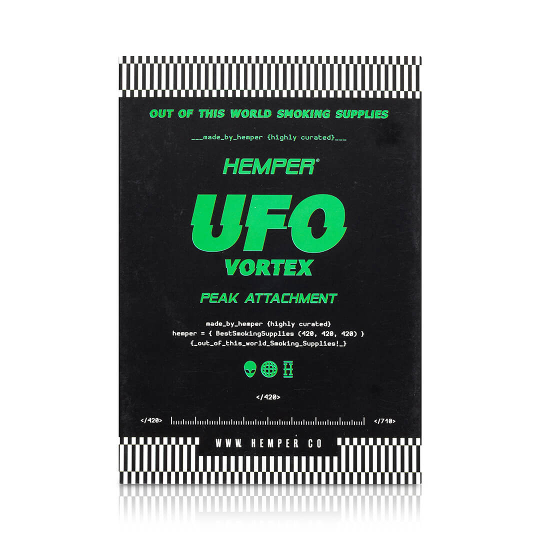 Front of the Hemper retail packaging for the UFO Vortex Peak Top