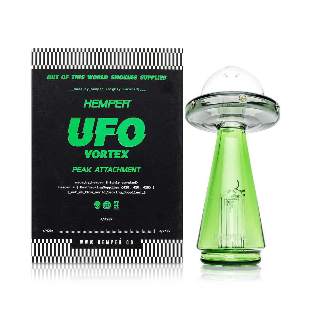 Hemper UFO Vortex Peak Top shown beside its Hemper retail box