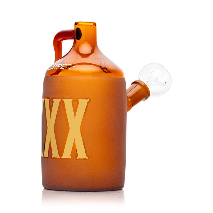 Hemper Wild West Moonshine bong in three quarter view in amber glass