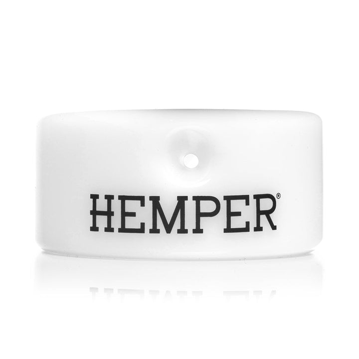 Close detail of the Hemper wordmark on the edge of the Zen Yin-Yang hand pipe