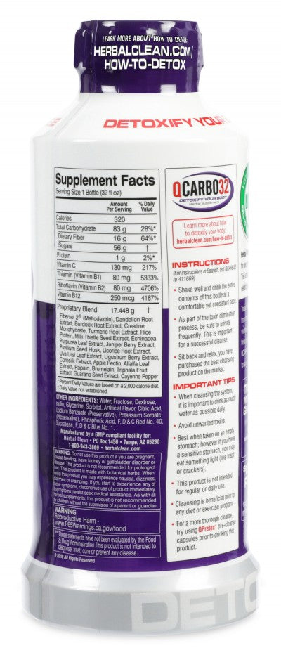 Herbal Clean QCarbo32 grape — 32 oz detox drink bottle, maximum-strength formula
