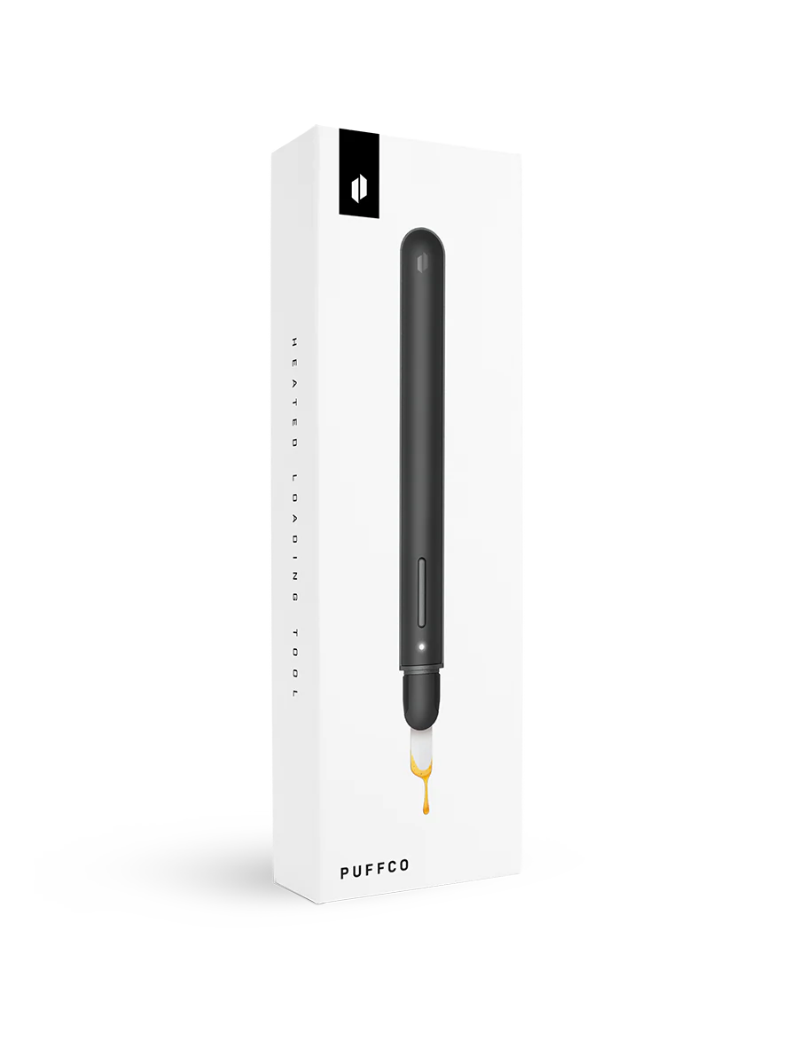 Puffco Hot Knife retail packaging showing device and USB-C charging compatibility