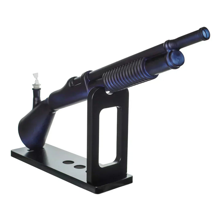 Side angle of the 27" Shotgun Water Pipe featuring a sleek black finish and durable stand, combining bold aesthetics with high functionality.