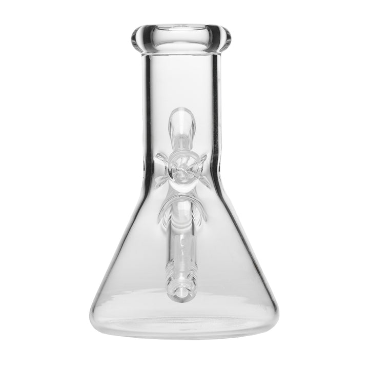 Human Grade 6" Beaker Water Pipe in Clear photographed from behind