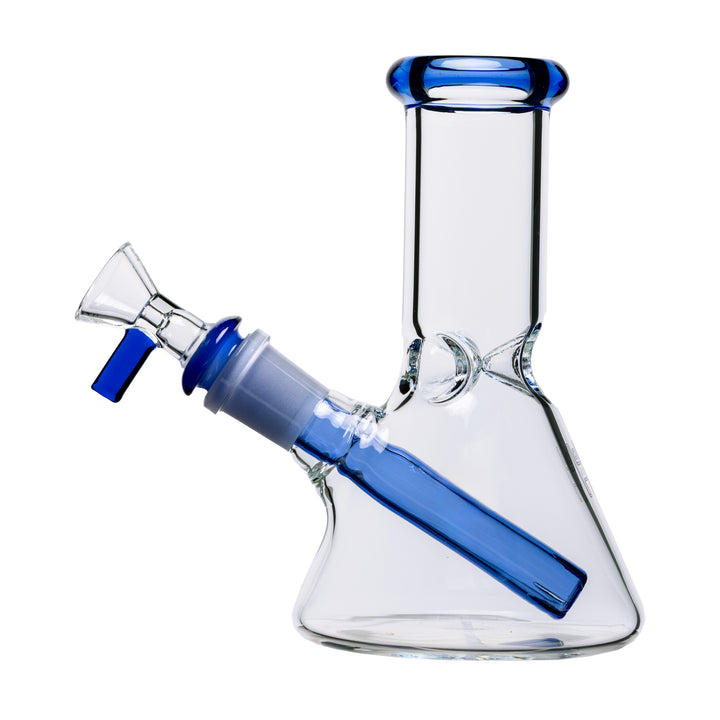 Human Grade 6" Beaker Water Pipe in the Clear and Blue colourway, left side view