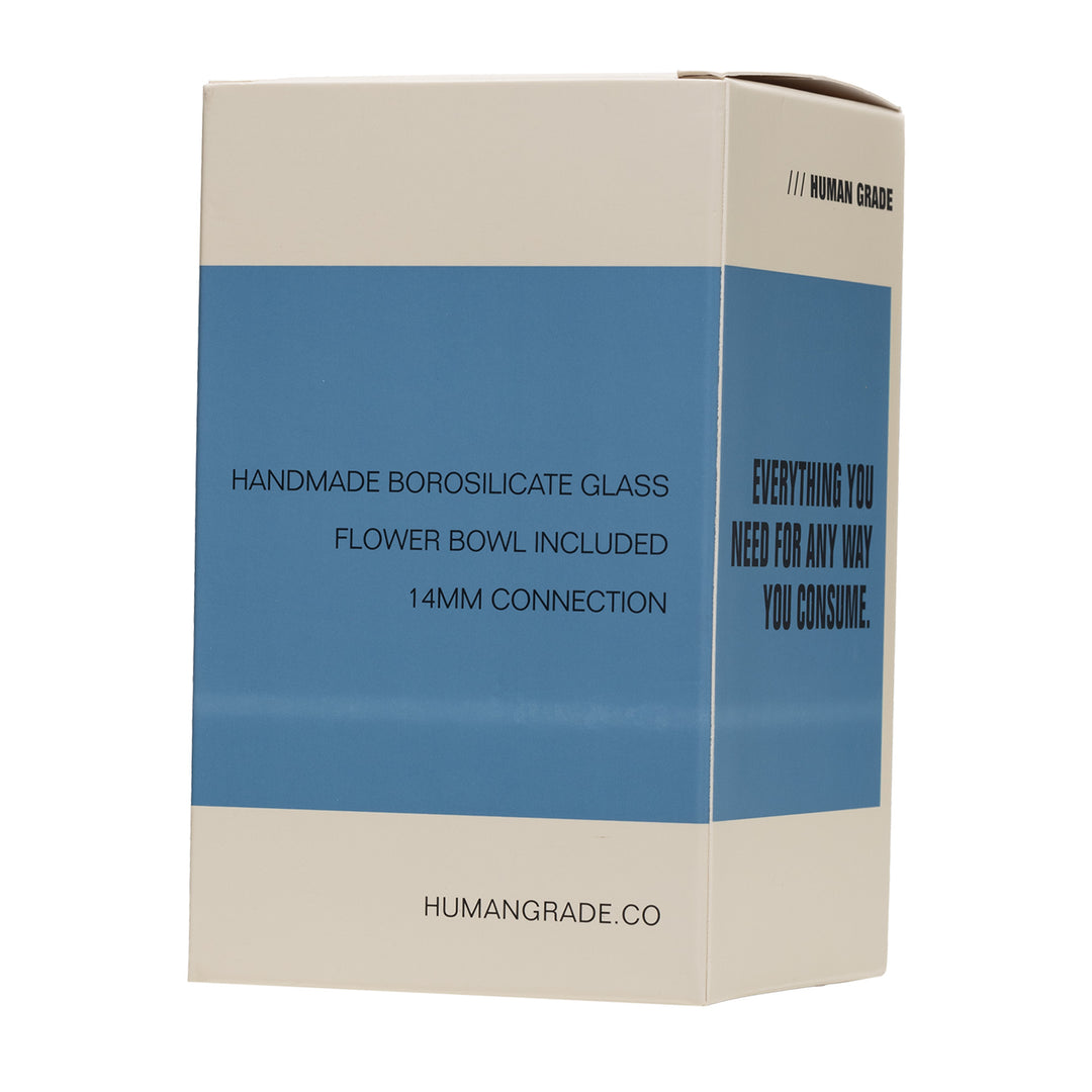 Back of the Human Grade retail packaging for the 6" Beaker Water Pipe