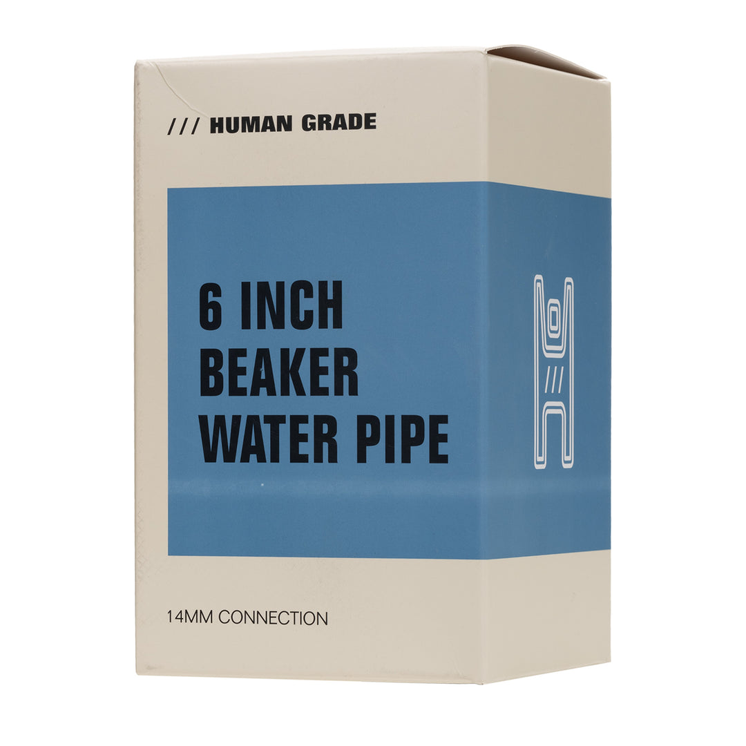 Front of the Human Grade retail packaging for the 6" Beaker Water Pipe