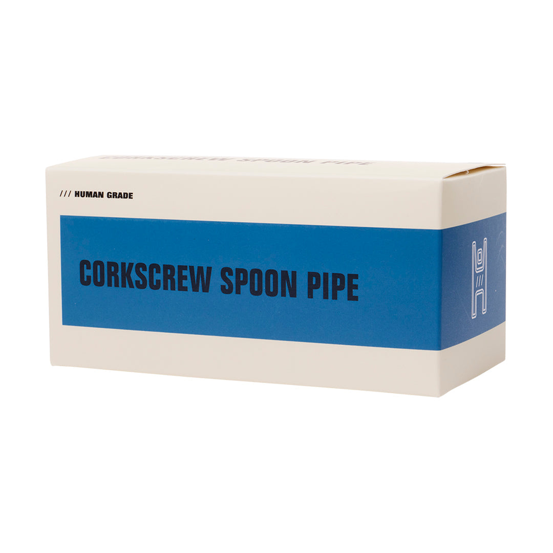 Front of the Human Grade Corkscrew Spoon Pipe retail box