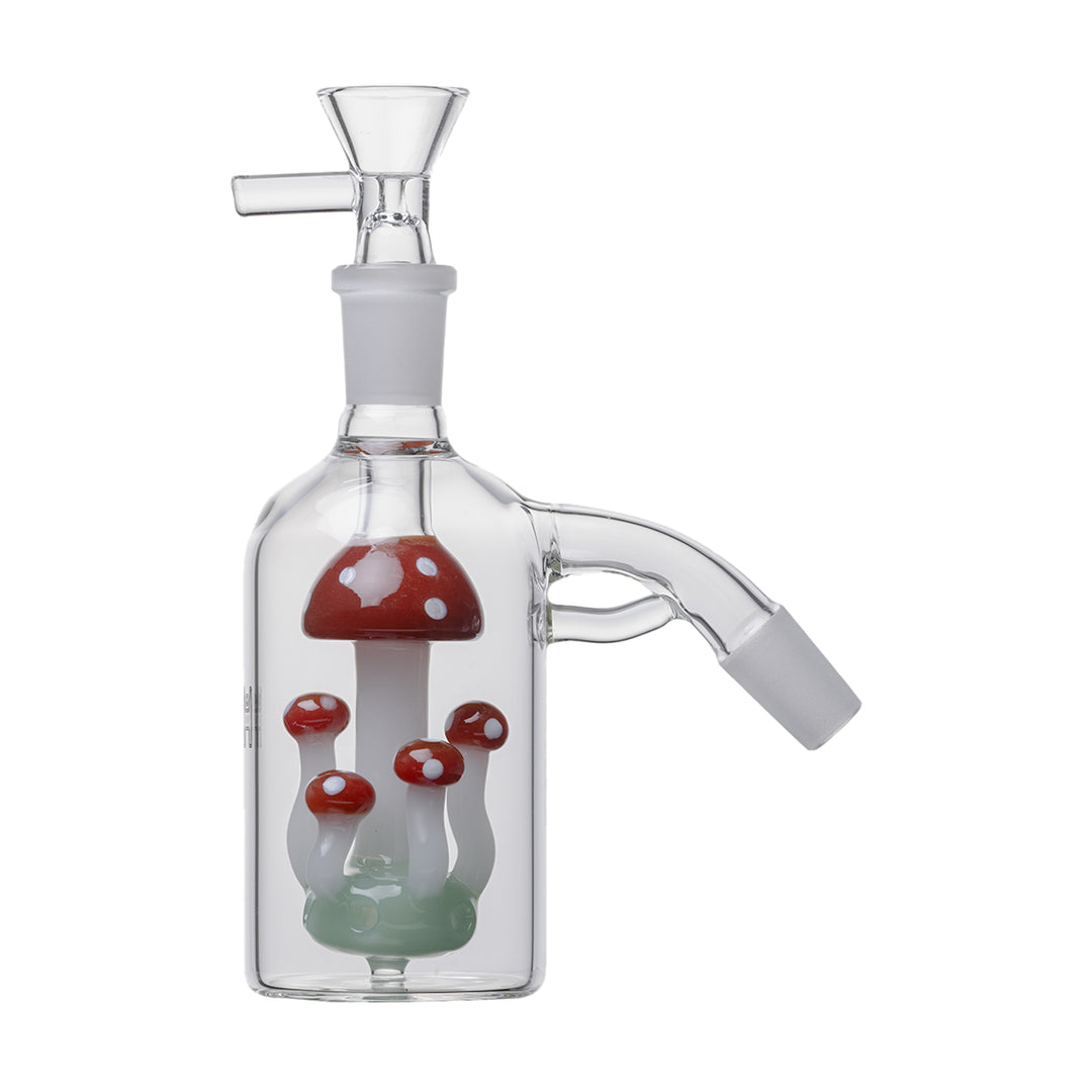 Human Grade Shroom 14 mm Ash Catcher with red mushroom perc 45 degree