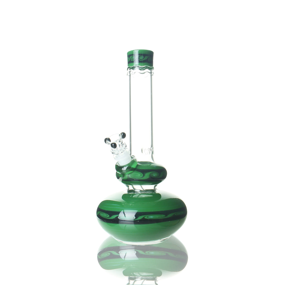 HVY Glass 11-inch wave art double bubble bong — green and blue worked glass water pipe