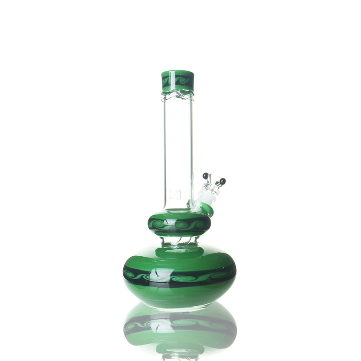 HVY Glass 11-inch wave art double bubble bong — green and blue glass water pipe, side view