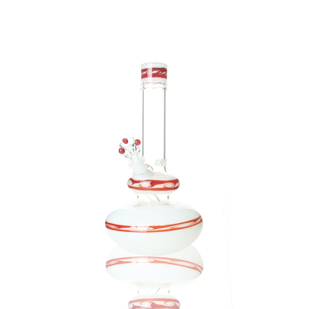 HVY Glass 11-inch wave art double bubble bong — red and white worked glass water pipe