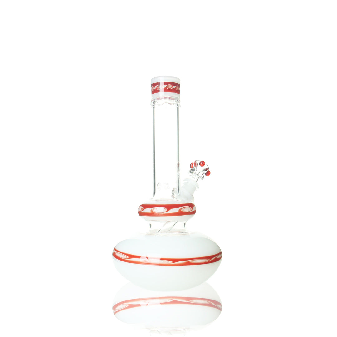 HVY Glass 11-inch wave art double bubble bong — red and white glass water pipe, side view
