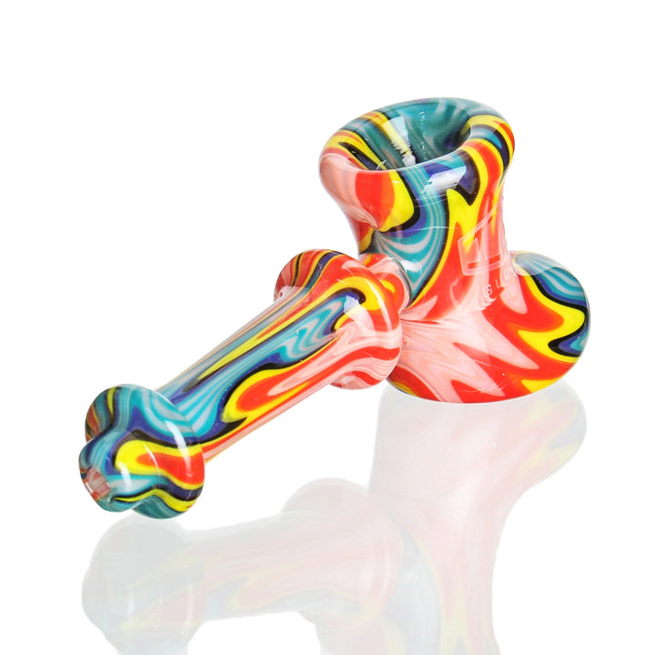 IC Glass Worked Hammer Bubbler Fire and Ice — worked hammer bubbler hand pipe, fire and ice colorway, hero shot