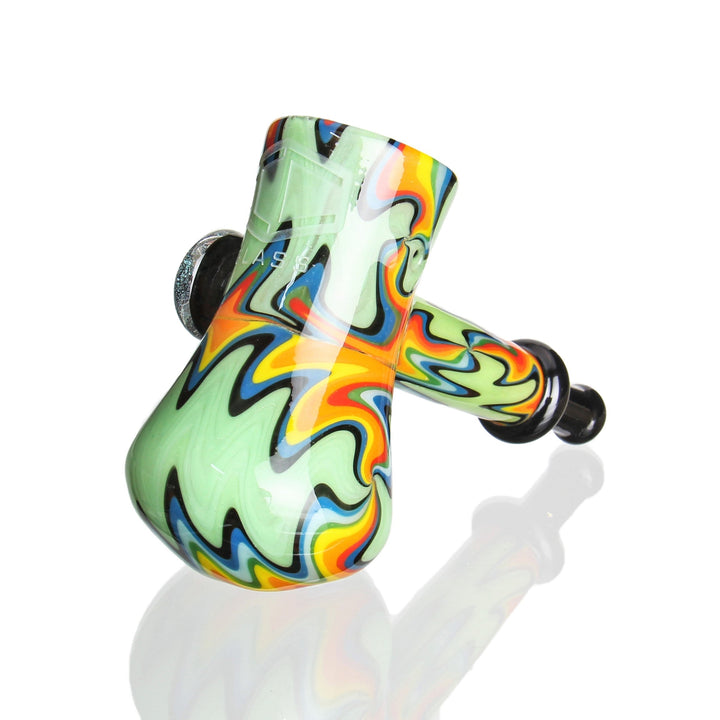 IC Glass Worked Hammer Bubbler Milky Green — alternate angle of the hammer bubbler