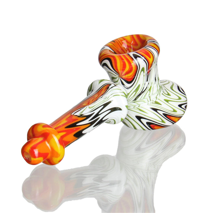 IC Glass Worked Hammer Bubbler White and Orange — alternate angle of the hammer bubbler