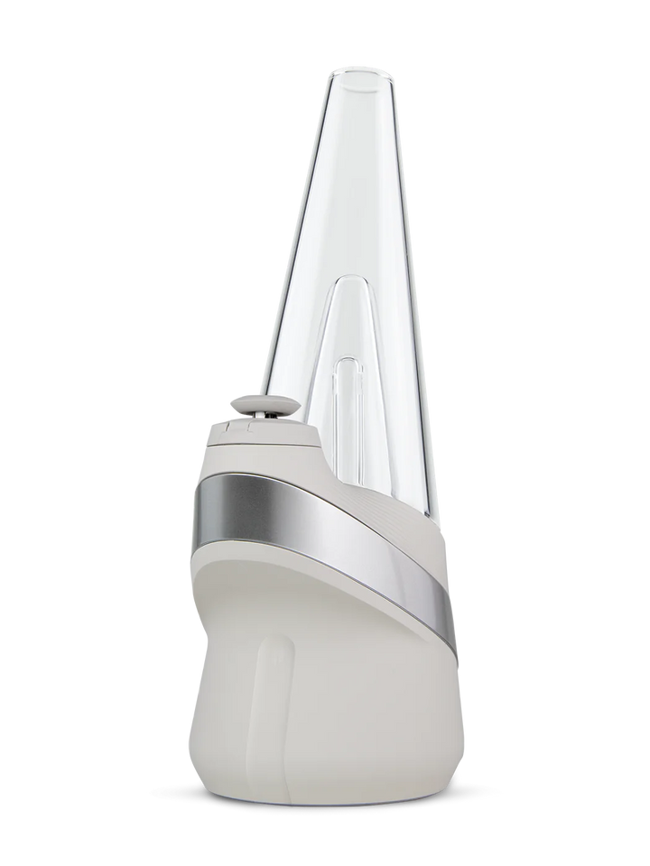 Puffco Peak Vaporizer in Cloud – white base with clear cone glass, angled front-left.