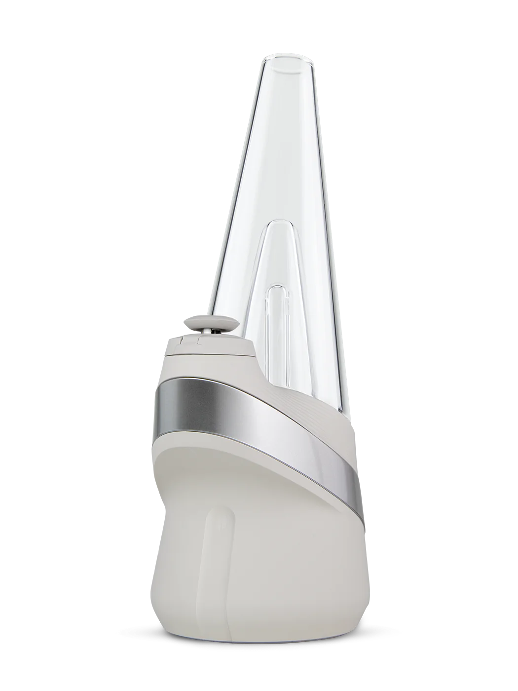 Puffco Peak Vaporizer in Cloud – white base with clear cone glass, angled front-left.