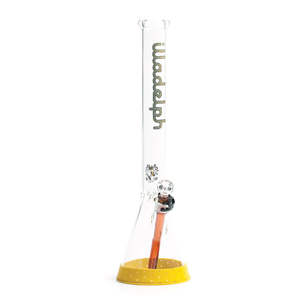 Illadelph Base Bumper Mustard Yellow — silicone base protector shown installed on a beaker bong