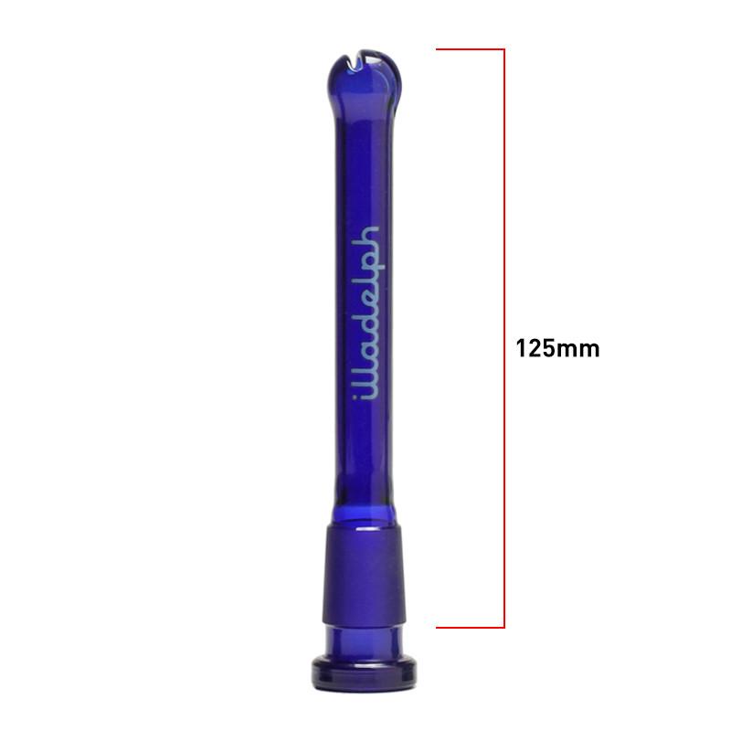 Illadelph Micro V2 Downstem in Blue – 125mm glass replacement downstem with precision airflow, designed for Illadelph Mini-Delph V2 setups.