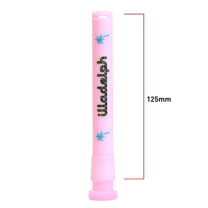Illadelph Mini OG Downstem in South Beach Pink displayed with full length measurement and branded logo, compact 5 inch diffuser for Mini-Delph setups