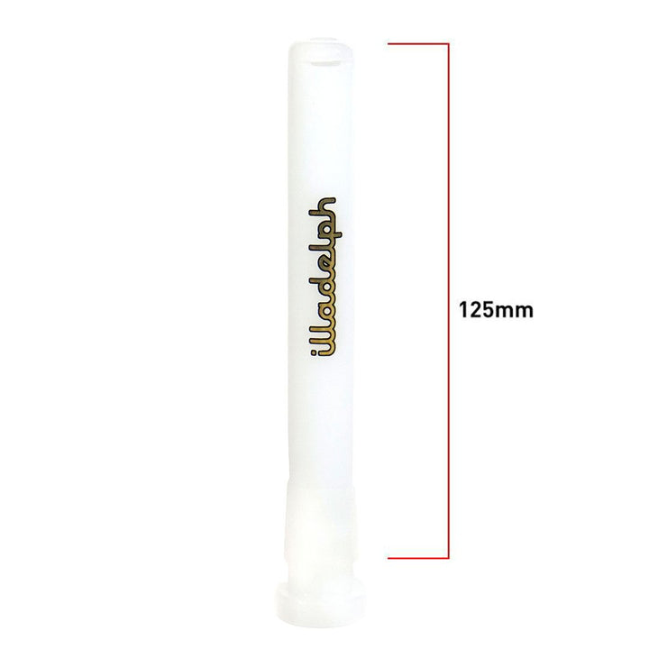 Illadelph Mini OG Downstem in White with Gold Logo – 125mm OG replacement downstem, 14mm female and 18mm male fit for Illadelph 5mm, 7mm, and Mini-Delph setups.