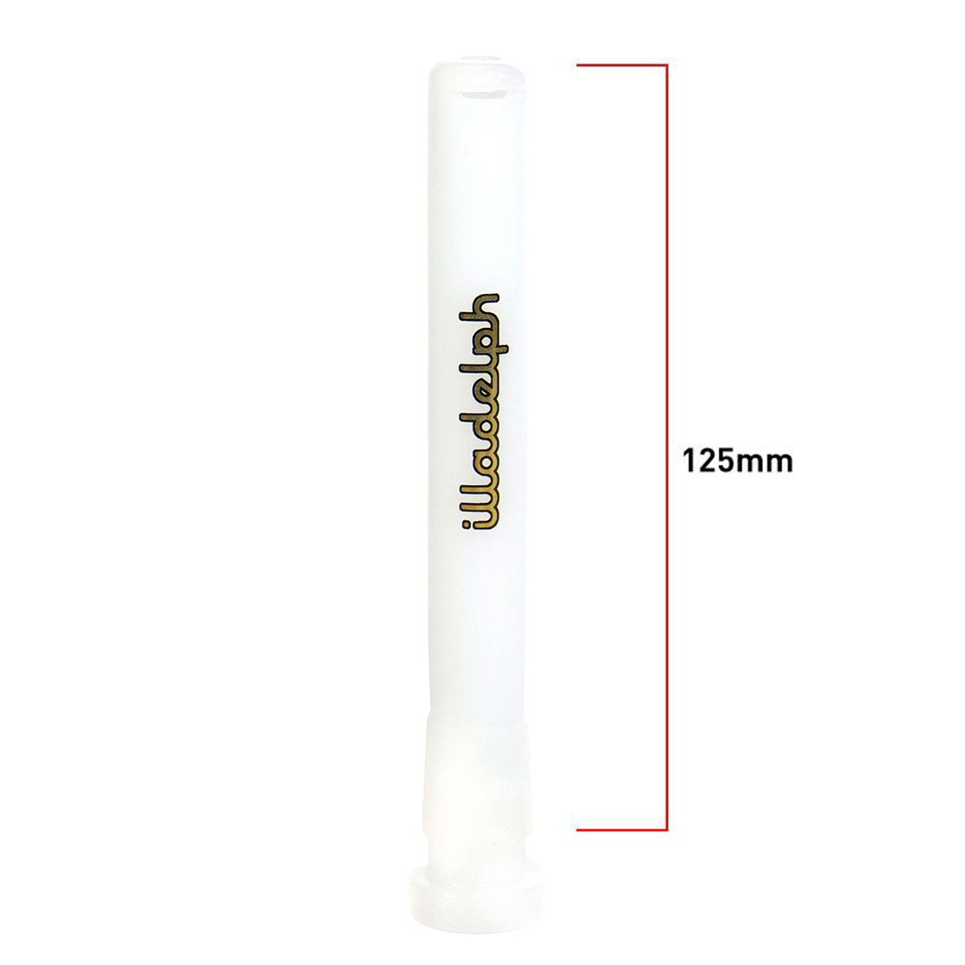 Illadelph Mini OG Downstem in White with Gold Logo – 125mm OG replacement downstem, 14mm female and 18mm male fit for Illadelph 5mm, 7mm, and Mini-Delph setups.