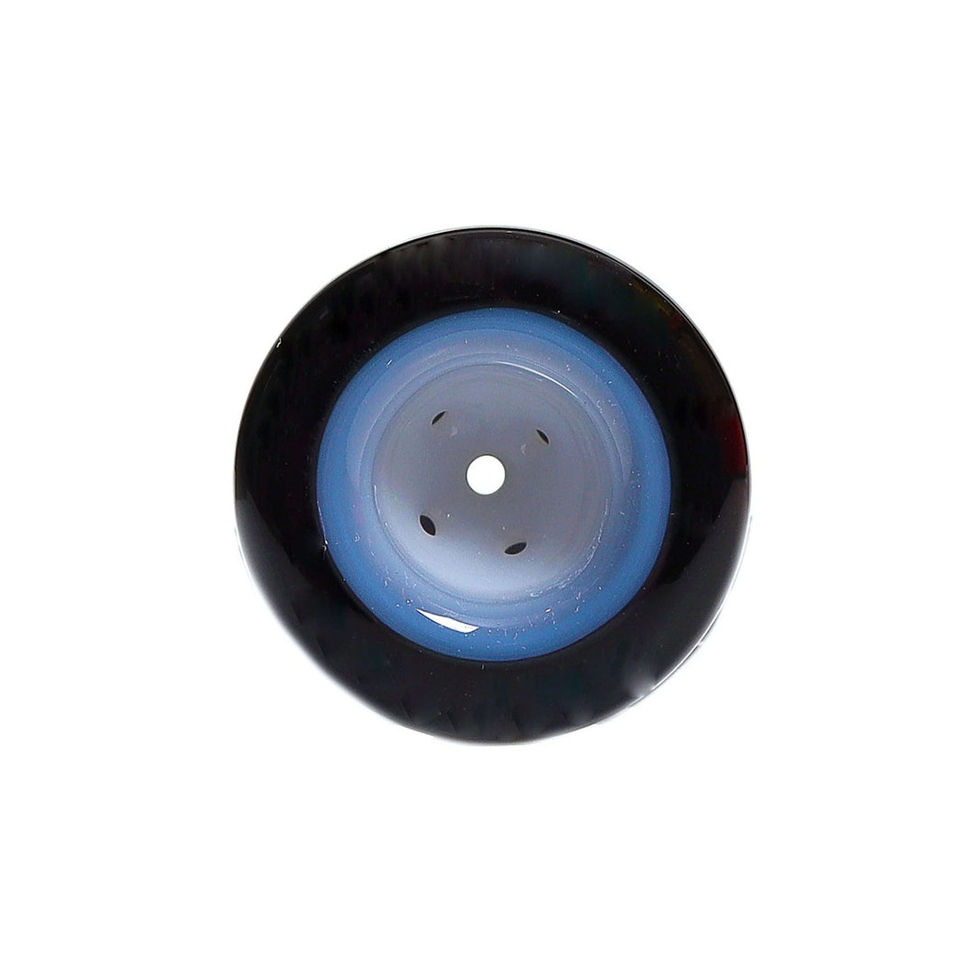 top down view of the illadelph 14mm multi hole bell slide in cobalt blue showing the five hole airflow pattern inside the bowl designed for even heat distribution and smoother combustion