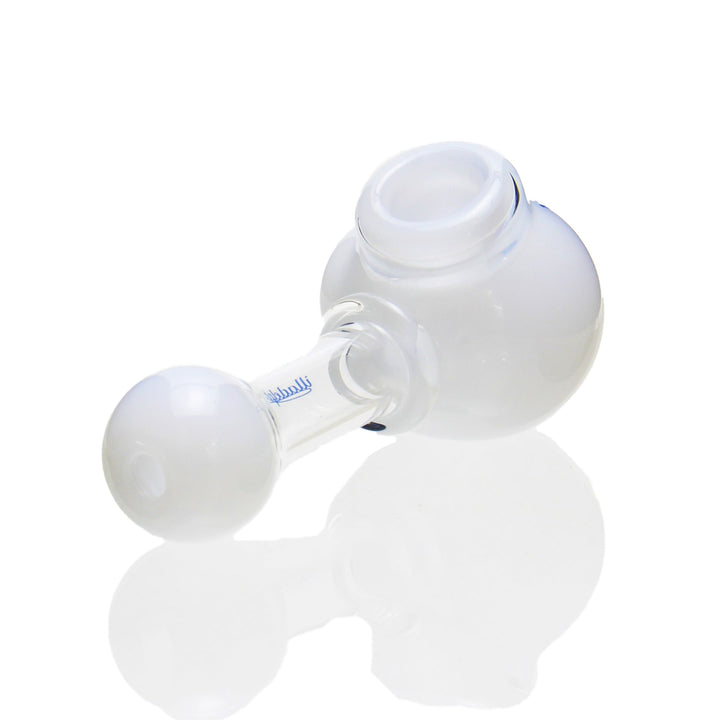 Illadelph Multi Hole Spoon Pipe White Blue — multi-hole spoon pipe shown from alternate side angle