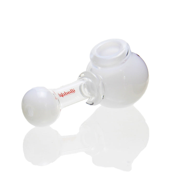 Illadelph Multi Hole Spoon Pipe White Red — multi-hole spoon pipe shown from alternate side angle
