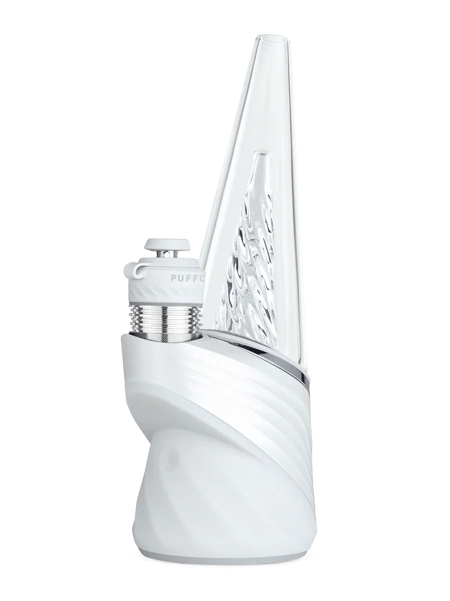 Puffco Peak Pro 3DXL in Pearl – white base with cone glass and 3DXL chamber for larger, cooler hits.