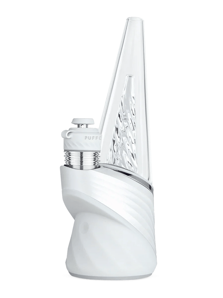 Puffco Peak Pro 3DXL in Pearl – white base with cone glass and 3DXL chamber for larger, cooler hits.