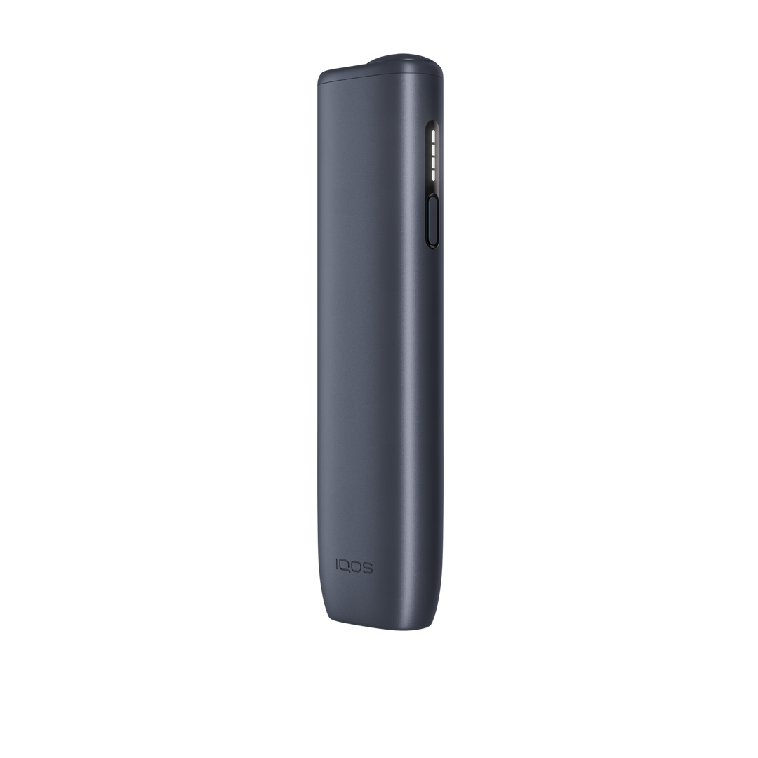 IQOS ILUMA i ONE Midnight Black device standing upright, front view on white