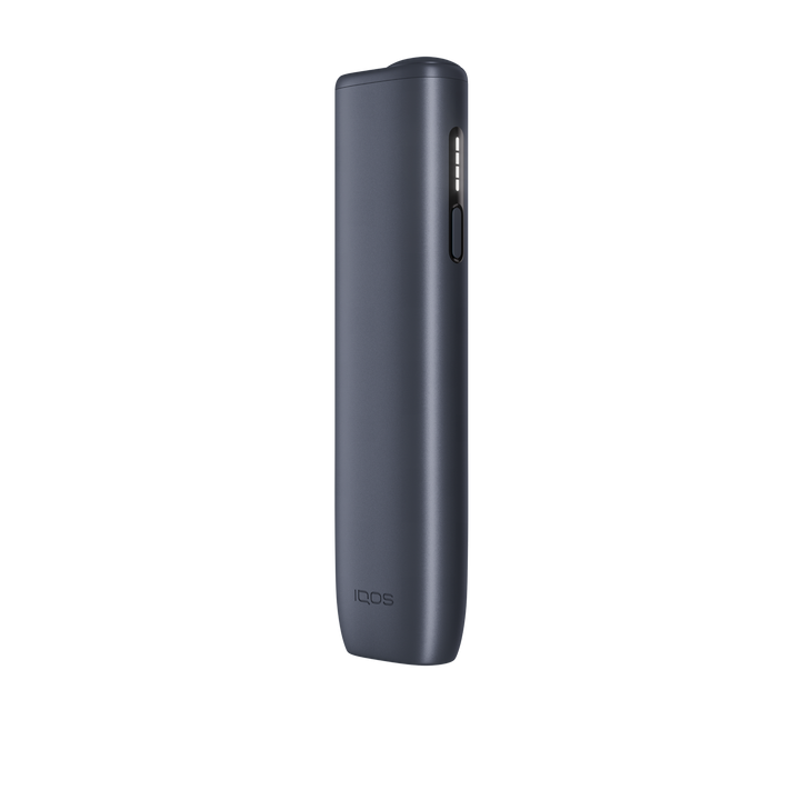 IQOS ILUMA i ONE Midnight Black device standing upright, front view on white