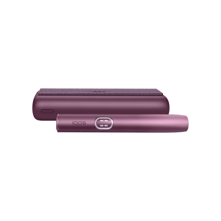 IQOS ILUMA i PRIME Garnet Red pocket charger and holder in side profile