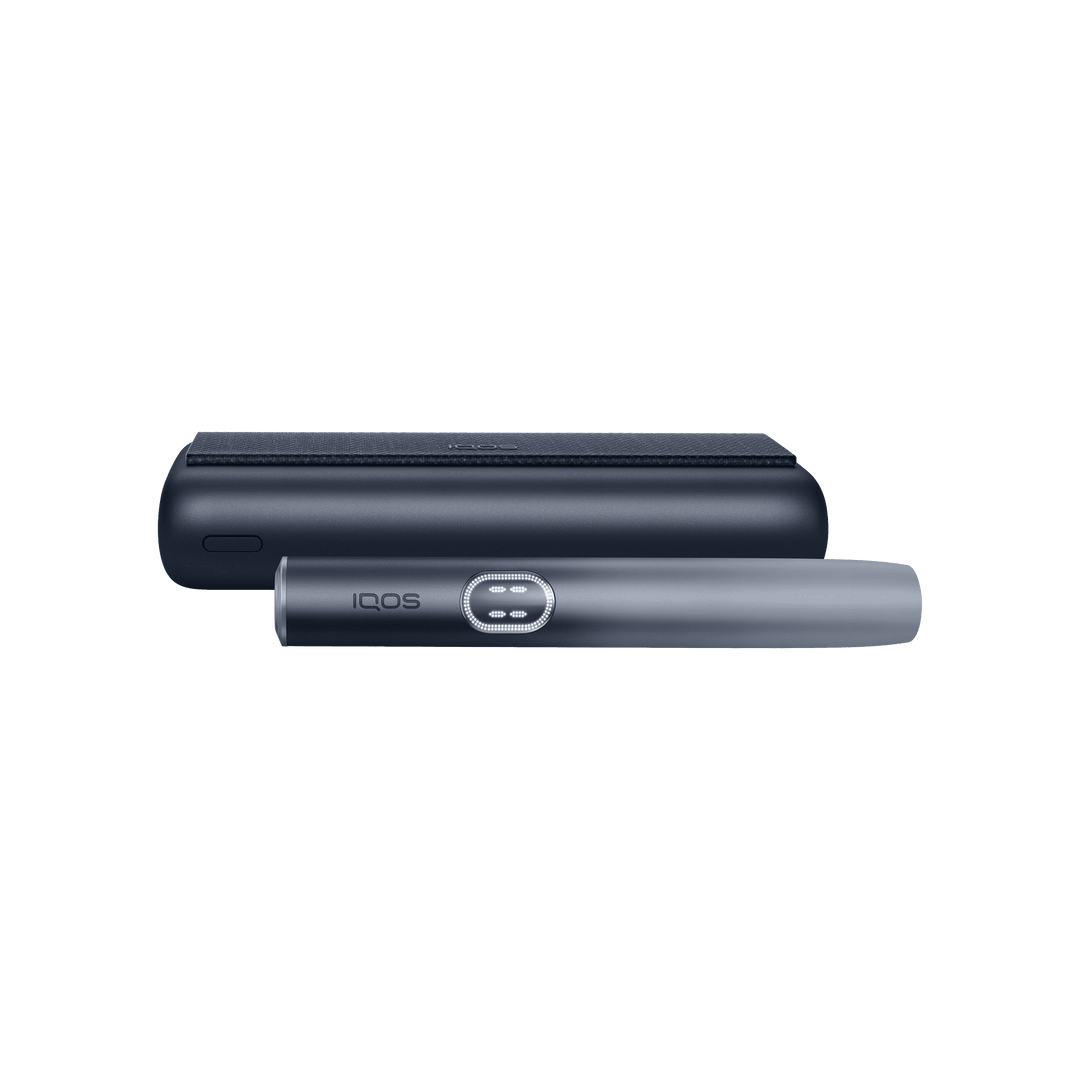 IQOS ILUMA i PRIME Midnight Black pocket charger and holder in side profile
