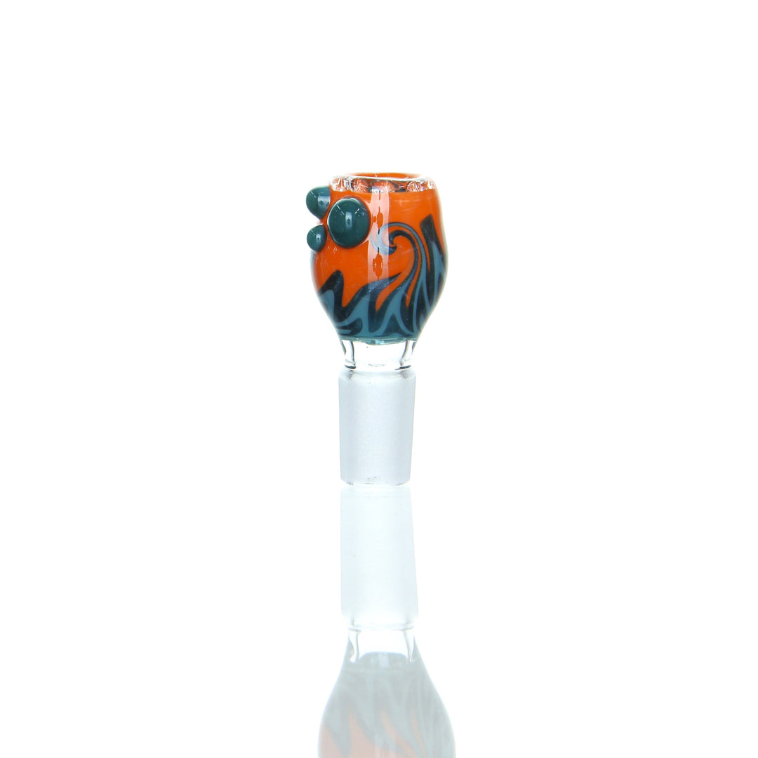 Ben Wilson - Worked Disc Screen Slide in orange with teal swirl and matching marbles, USA-made glass bowl for water pipes or rigs.