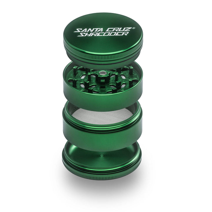 Green Santa Cruz Shredder 4-piece herb grinder with screen and pollen catcher