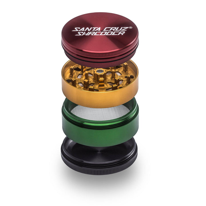 Rasta Santa Cruz Shredder large grinder with four sections stacked together